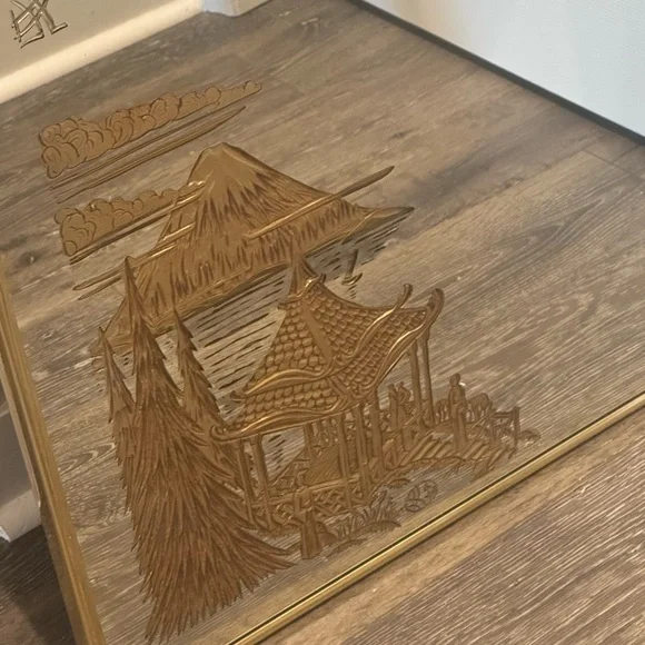 1960’s Hollywood Regency Mirror 34 X 23 Featuring Japanese Pagoda and Mt. Fuji - Picture 7 of 10